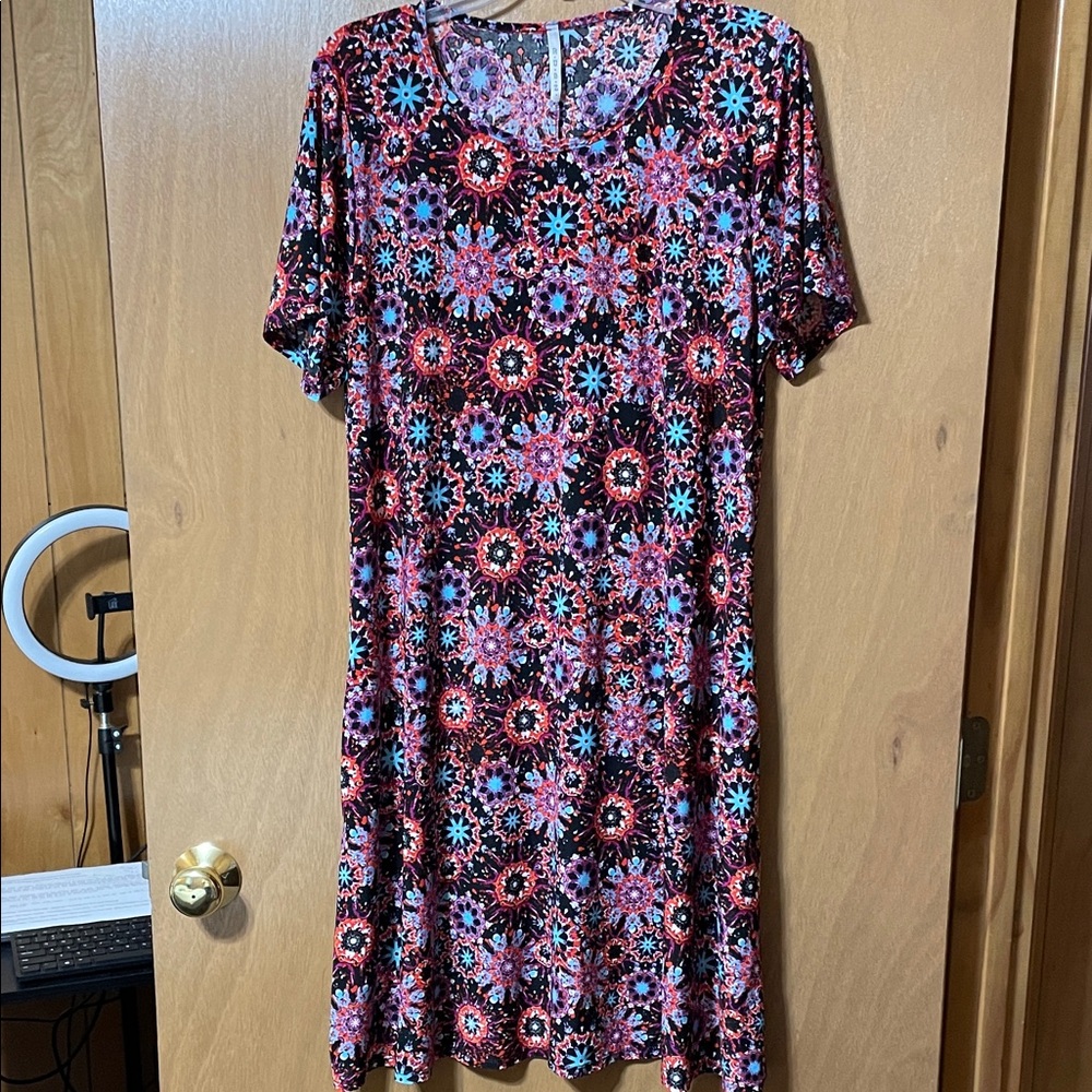 Women's Black Floral Midi Dress with Pink & Teal Accents